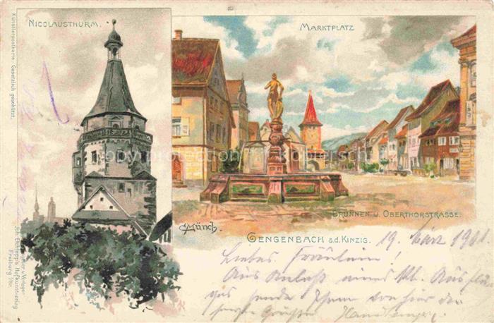 Muench C. Kuenstlerlitho Gengenbach a.d. Kinzig Marktplatz Litho