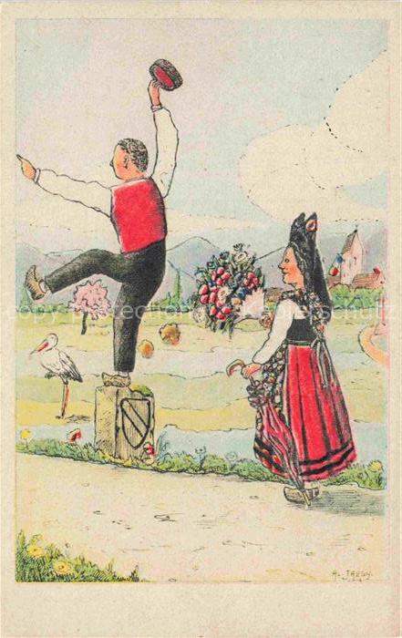 Jaegy A. Alsace Elsass Kuenstlerkarte Les voila They are coming Litho