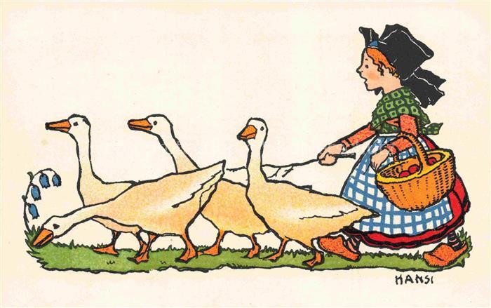 Hansi  Waltz J J Kuenstlerkarte Alsace Elsass Maedchen Gaaenze