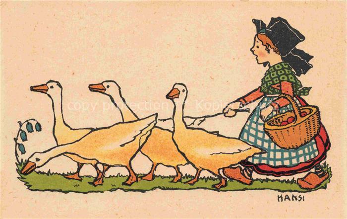 Waltz J J Hansi Kuenstlerkarte Alsace Elsass Maedchen Gaenze