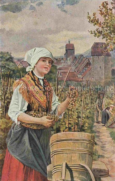 HOFFMANN  Heinrich Kuenstlerkarte Traubenernte im Schloss Reichenweier