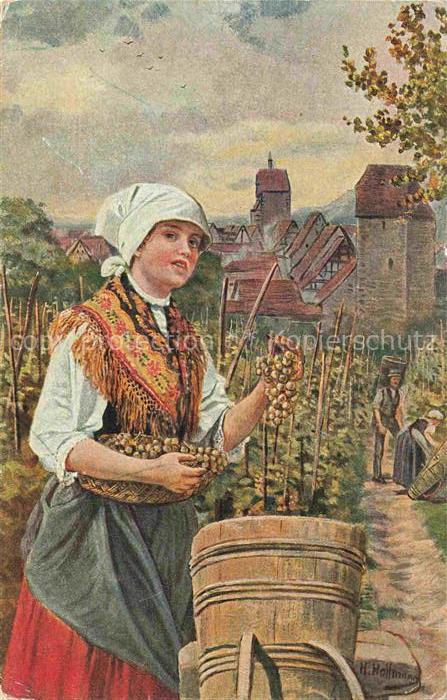 HOFFMANN  Heinrich Kuenstlerkarte Traubenernte im Schloss Reichenweiler