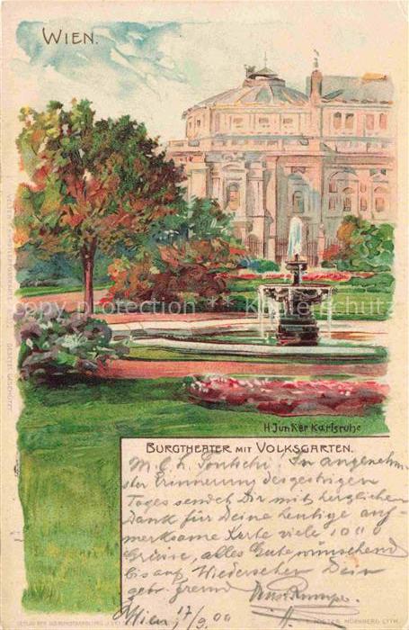 Junker H. Kuenstlerlitho Wien Burgtheater mit Volksgarten
