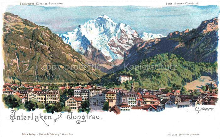 Steinmann C. Schweiz Kuenstlerlitho Nr. 2138 Interlaken Jungfrau