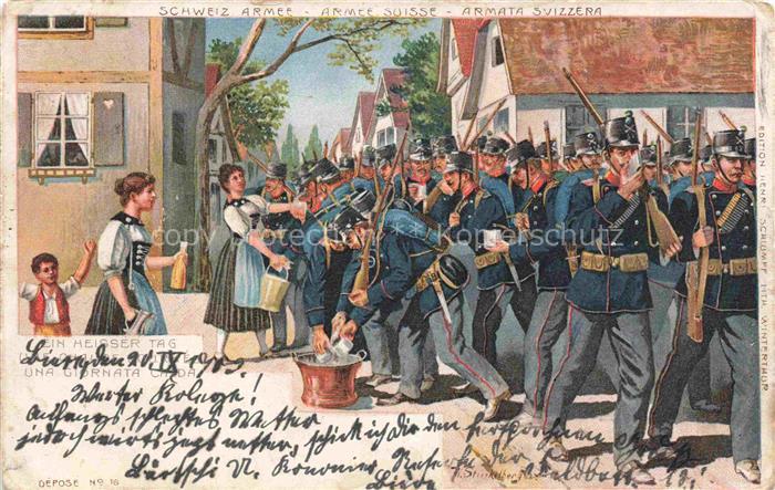 Militaria Schweiz Heiser Tag Armee Litho