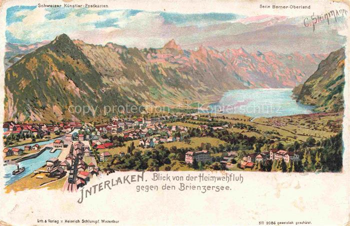 Steinmann C. Schweiz Kuenstlerlitho Nr. 2086 Interlaken Brinzersee
