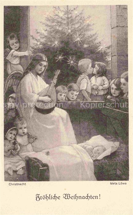 Loewe Meta Kuenstlerkarte Christnacht Weihnachten Kinder Engel