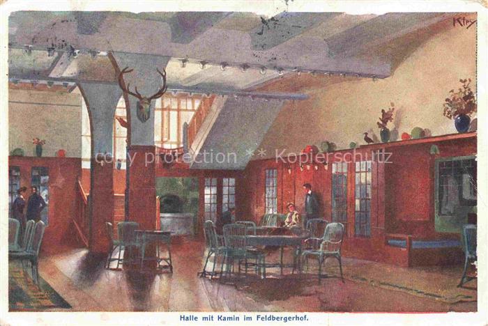 KLEY  Kuenstlerlitho Halle mit Kamin im Feldbergerhof