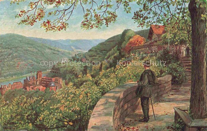 HOFFMANN  Heinrich Kuenstlerkarte Heidelberg Cafe Restourant Molkenkur