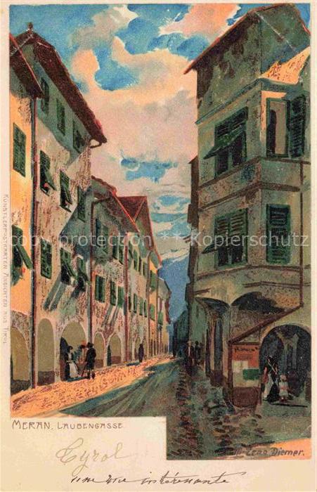 Diemer Zeno Kuenstlerkarte Litho Meran Laubengasse