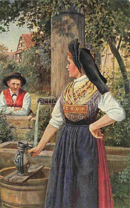 HOFFMANN  Heinrich Kuenstlerkarte Am Brunnen