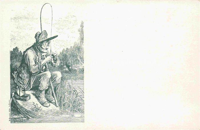 Gangloff H. Mulhouse Kuenstlerkarte Fischer Angler