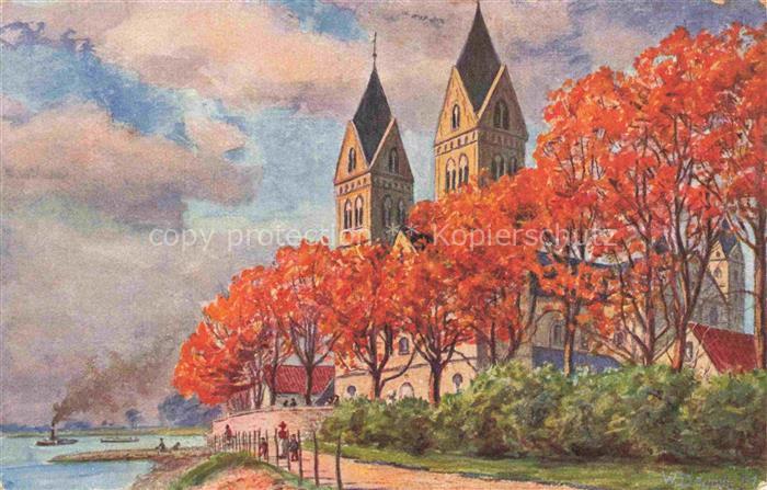 Kaiserswerth Rhein Suitbertuskirche Aquarell