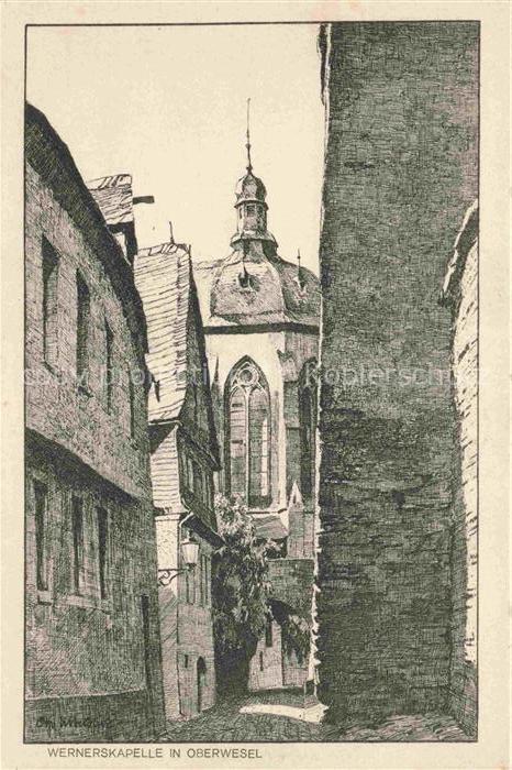 Oberwesel Rhein Wernerskapelle Federzeichnung