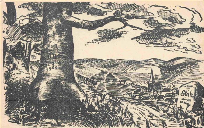 Glatz Klodzko Niederschlesien PL Panorama Zeichnung