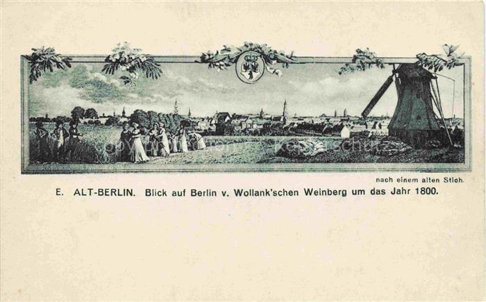 Alt-BERLIN Panorama vom Wollankschen Weinberg um 1800 Alter Stich