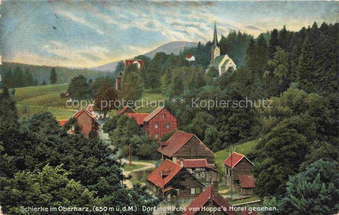 Schierke Harz Dorf mit Kirche Blick von Hoppes Hotel