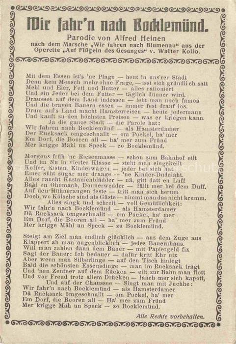 Bocklemuend Mengenich KoeLN Wir fahrn nach Bocklemuend Parodie Texte
