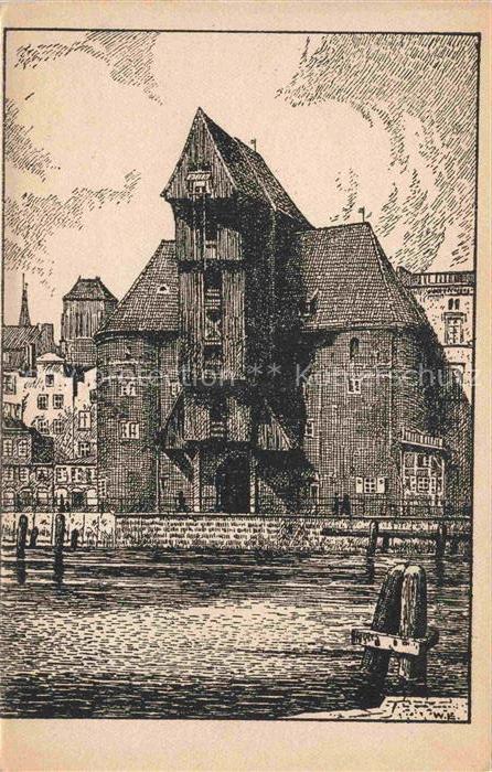 Danzig GDANSK PL Das Krantor in Danzig Zeichnung