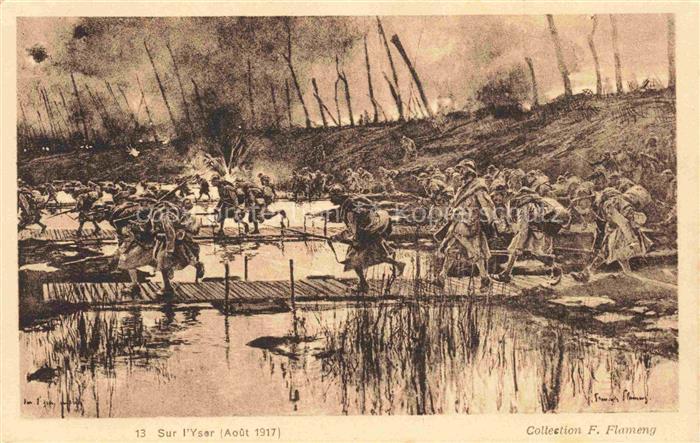Flameng Kuenstlerkarte Sur l'Yser Aout 1917