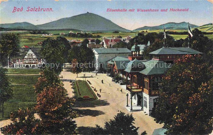 Bad Salzbrunn Szczawno-Zdroj PL Elisenhalle mit Wiesenhaus und Hochwald