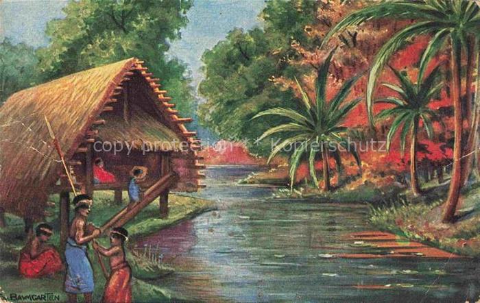 Neumecklenburg Deutsch-Neuguinea Indonesia Suedseelandschaft mit Eingeborenen