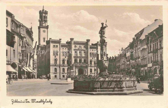 Zittau Sachsen Marktplatz mit Brunnen