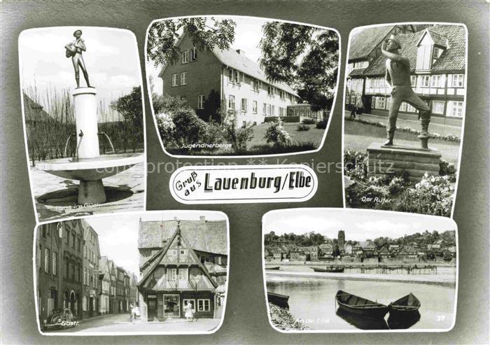 Lauenburg Elbe Schleswig-Holstein Hans im Glueck Brunnen Jugendherberge Der Rufe