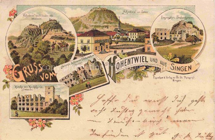 SINGEN Hohentwiel Kirche mit Kirchthurm Hadwigs Schloss mit Ekkehardthurm Festun