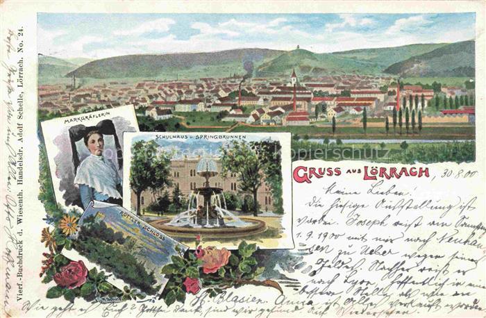 LoeRRACH Baden BW Markgraeflerin Schulhaus Brunnen Panorama