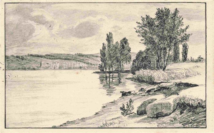 Hornstaad Horn Gaienhofen KONSTANZ BW Badeplatz vom Schloessle Zeichnung