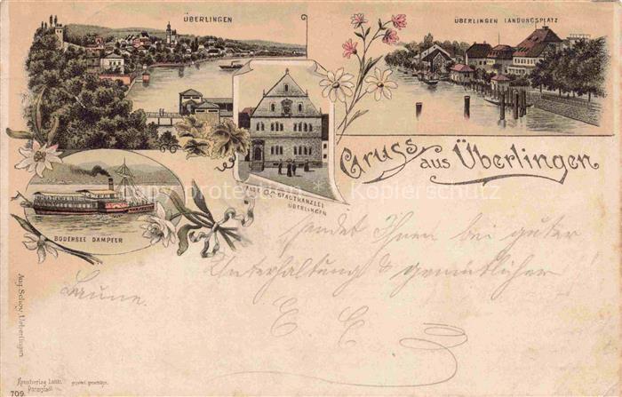 ueberlingen Bodensee BW Panorama Landungsplatz Bodensee Dampfer Alte Stadtkanzle