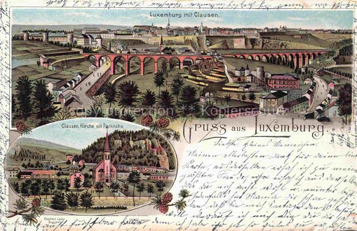 Luxemburg Luxembourg mit Clausen Viadukt Clausen Kirche mit Parkhoehe