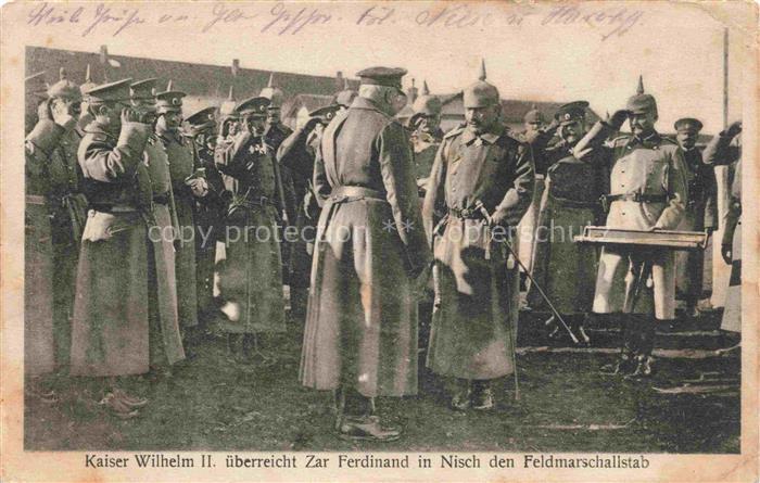 Nisch NIS Okrug Nisava Serbija Kaiser Wilhelm II ueberreicht Zar Ferdinand in Ni