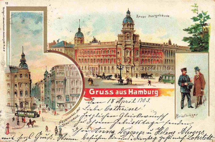 HAMBURG  CITY Neuerwall mit Stadthaus Hauptpostgebaeude Brieftraeger
