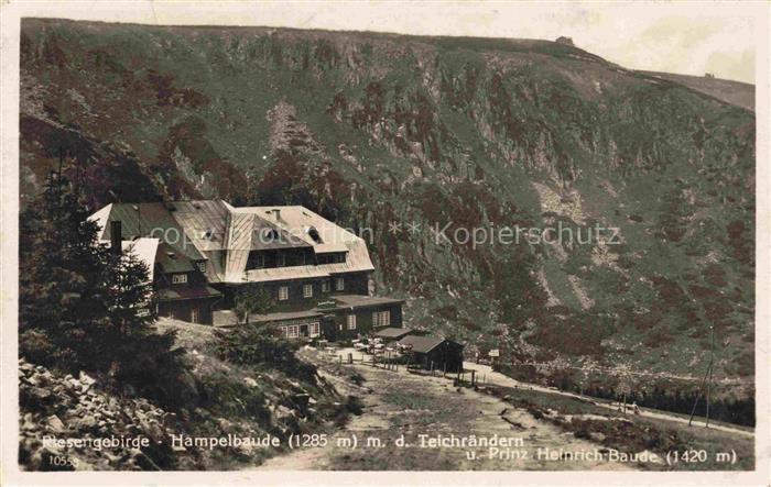 Hampelbaude Schronisko Strzecha Akademicka PL mit den Teichraendern und Prinz He