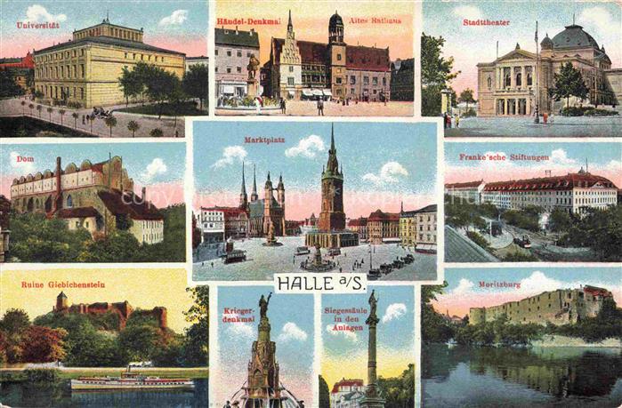 HALLE  SAALE Universitaet Haendel Denkmal Stadttheater Dom Marktplatz Ruine Gieb