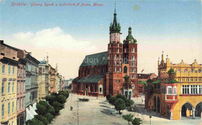 KRAKOW Krakau PL Glowny Rynek z kosciatem N Panny Margi