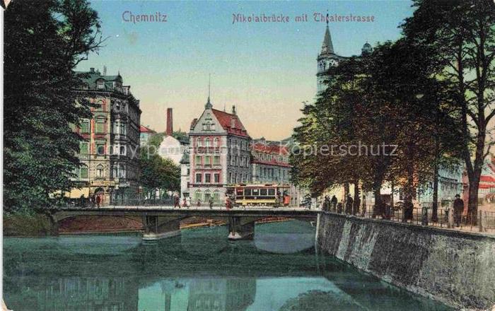 CHEMNITZ Sachsen Nikolaibruecke mit Theaterstrasse