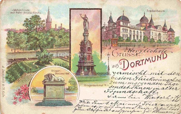 DORTMUND  CITY Vehmlinde mit Petri Nicolai Kirche Krieger Denkmal Fredenbaum