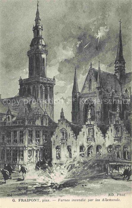 Furnes Veurne West-Vlaanderen Belgie incendie par les Allemande