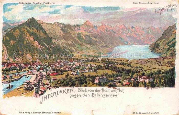 Steinmann C. Schweiz Kuenstlerlitho Nr. InterlakenBrienzersee