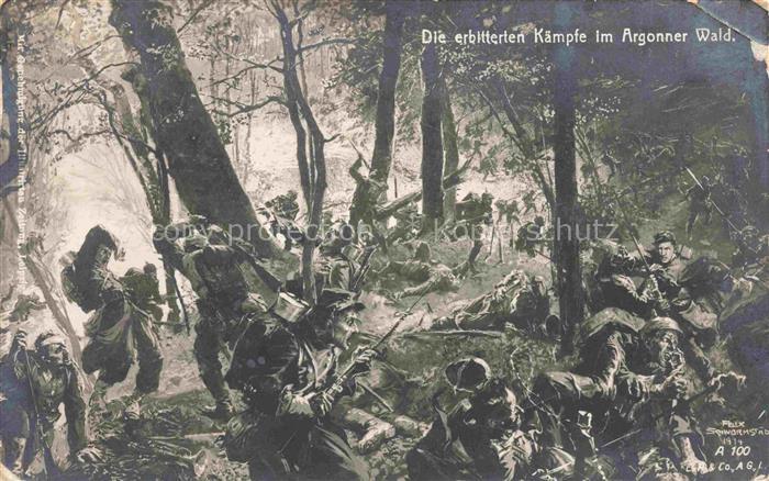 Schwormstaedt Felix Kuenstlerkarte Argonner Wald Kampf