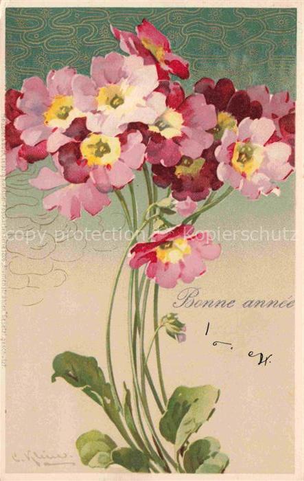 Klein Catharina Kuenstlerlitho Neujahr Nouvelle Annee Rosen