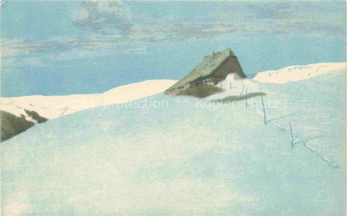 Iwan Friedrich Kuenstlerkarte Brunnbergbaude Riesengebirge Schnee