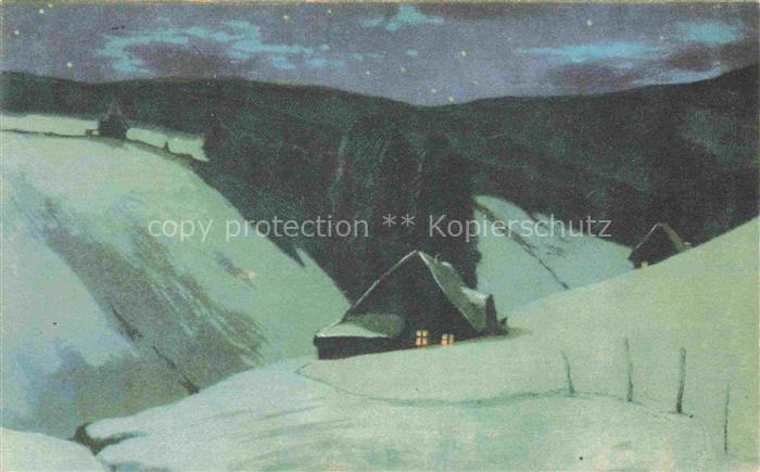 Iwan Friedrich Kuenstlerkarte Mondlicht Fichtig Schnee