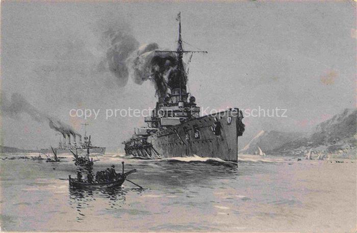 Stoewer Willy Tegel Kuenstlerlitho Panzerkreuzer Goeben Breslau