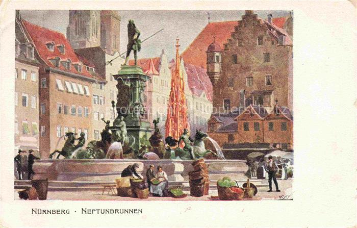 KLEY Kuenstlerlitho Nuernberg Neptunbrunnen