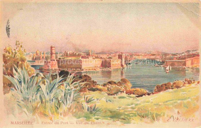 LEssIEUX Ernest (1848-1925) Kuenstlerlitho Marseille Port Pharo