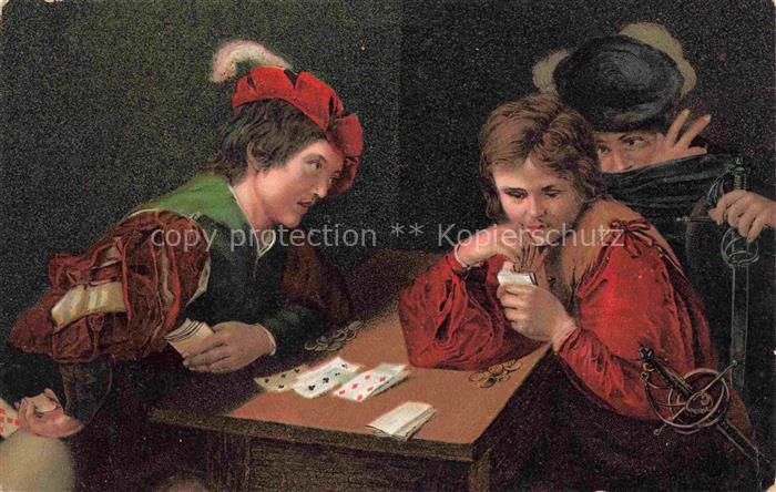 Kartenspiel-Postkarte Jeu de Cartes CPA-- Michelangelo da Caravaggio Dresden